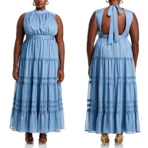 AQUA Tiered Sleeveless Maxi Dress - Slate Blue